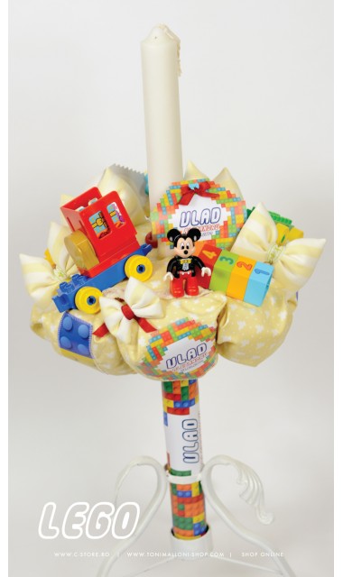Lumanare botez  baieti cu piese lego si figurina plus Mickey Mouse, 65x4 cm, Lego 1